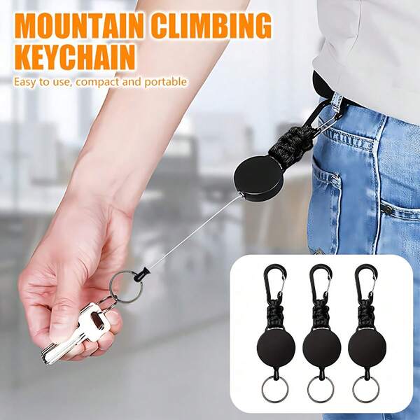 1/2 Pieces 60CM Extended And Thick Steel Cable Telescopic Keychain | Outdoor Anti-Theft And Anti-Loss Keychain | Metal Snap Hook And Pull Tab | Battery-Free Portable Design | Black And Rugged Minimalist Style