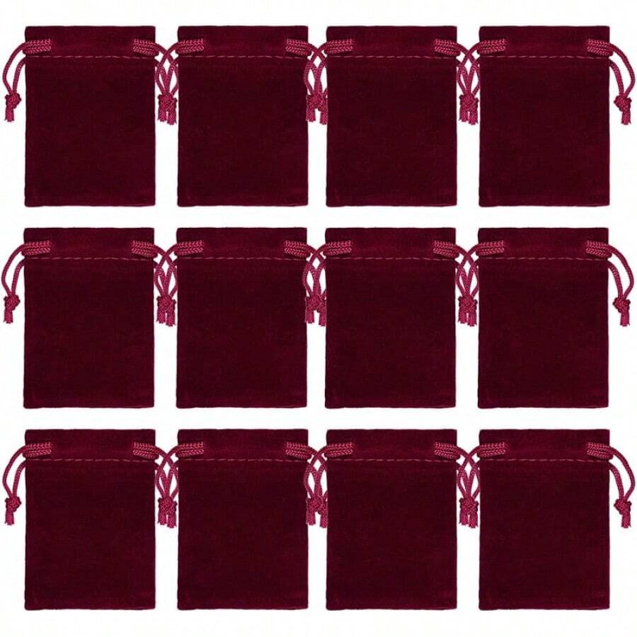 2025Nydotd 100pcs 2 X 2.8 Inch Black Velvet Cloth Jewelry Pouches Velvet Drawstring Bags Christmas Candy Gift Bag Pouch For Wedding Favors Gifts, Event Supplies Party Favors - 酒紅色 - 查看 1