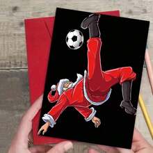 1pc "Soccer - Themed Santa Christmas" Greeting Card With Envelope - Vibrant Santa Playing Soccer Card For Christmas Occasions, Sending Sporty Holiday Greetings, Great For Buddies & Soccer Lovers, Christmas Celebration Present - Multicolor - View 5