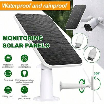 Solar Panel Charging Kit For Low Voltage Surveillance Cameras And Wireless Doorbells, Fan Charging. Solar Panel Compatible With Type-C And USB Ports, Easy Installation.