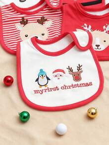 momscare 3pcs Random Assorted Baby Bibs, Christmas Theme Patterns Including Santa Claus, Reindeer, Penguin, Snowman, Soft And Absorbent, Suitable For Newborns And Infants - Cute Pattern Design - Baby Christmas Party Gift, Unisex - Multicolor - View 4
