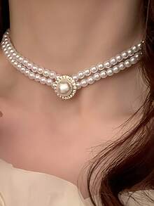 1 chiếc vòng cổ ngọc trai đính đá Rhinestone tinh tế và thanh lịch, vòng cổ choker thời trang cho bé gái, thích hợp làm quà tặng sinh nhật hoặc ngày lễ - trắng - Xem 1