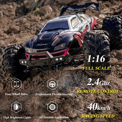 Vollmaßstabsgetreues All-Terrain-Hochgeschwindigkeitsfahrzeug, Hochgeschwindigkeits-RC-Autos, proportionale Drosselklappe/Lenkung, wiederaufladbare Batterien, Chassispanzerung aus Legierung, rutschfeste, verschleißfeste Reifen, unabhängige Stoßdämpfung, Frontlichter mit hoher Helligkeit, Geschenke zum Geburtstag, zu Weihnachten oder zu Ostern