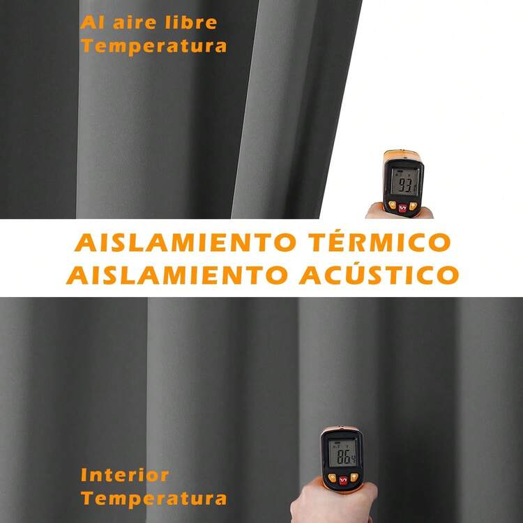 Cortinas de 106 x 160 cm, 2 Paneles 100% Blackout en Gris - Poliéster sin Arrugas, Aislamiento Térmico y Ojales para Recámara y Sala de Estar - Gris - Añade 5