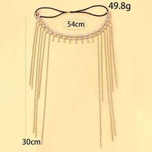 Exotic Luxury Rhinestone Long Tassel Hair Chain Headpiece, High-End Elastic Rhinestone Headband For Women - Multicolor - View 9