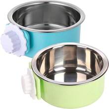 Kathson 2PCS Stainless Steel Dog Bowls Set Removable No Tip Puppy Food And Water Feeder Bowl Basic Metal Small Dog Bowls For Dogs Cats Rabbit Guinea Pigs Ferret FUOT - Ukuran: M (Biru, Hijau) - View 1