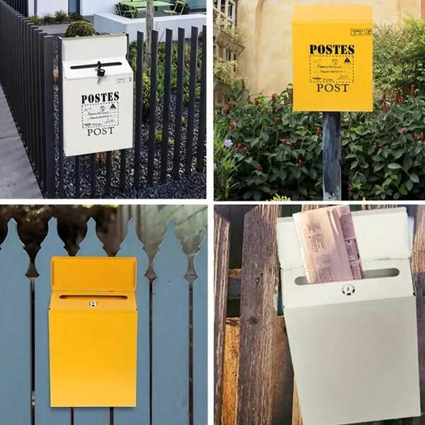 Abschließbarer Briefkasten, Mehrfarbige Optionen, Landhausstil Eisenbrief kasten, Wandmontage, praktisch für Garten/Veranda