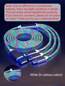 3合1 LED流光USB快速充电充电器线，PVC苹果充电器充电数据线兼容Apple 14 13 12 11 Pro Max XR XS X / Vivo / OPPO / Honor [MFi认证] Nan - 彩色 - 查看 8