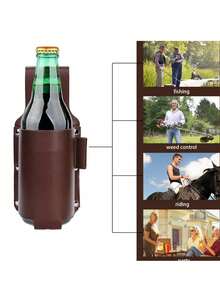 1 件经典 PU 皮革瓶架瓶架腰带腰包，啤酒瓶架，非常适合旅行、户外和后院，创意便携式登山户外腰包腰包夏季夏季包春假情人节度假男士包礼品包棕色包包腰包