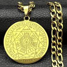 Mysticism - Style Round Stainless Steel Pendant Engraved With Runes And Angel Names, Matched With Cuban Chain In Silvery Color, Mysterious - Style Fashion Jewelry For Men - Necklace - View 11