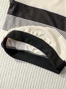 2 件套婴幼儿男童条纹圆领长袖上衣和休闲裤套装，时尚运动装，春秋季 - 黑色 - 查看 9