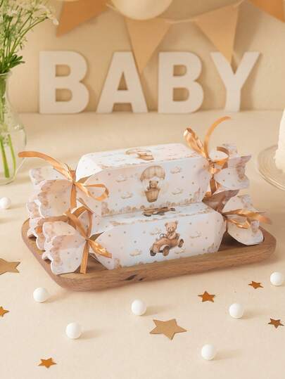 6 件布朗熊宝宝沐浴糖果盒礼盒，可爱布朗熊图案性别揭秘礼盒，1 岁生日礼品包装盒，迎婴派对回礼盒，零食盒，性别揭秘派对装饰用品，零食盒，巧克力饼干烘焙盒，1 岁生日派对用品，迎婴派对礼物，宝宝沐浴装饰，性别揭秘装饰