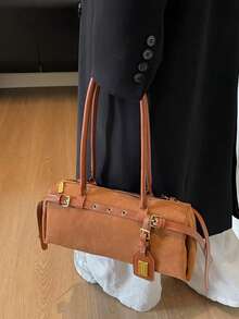 Fashionable New Women's Retro One Shoulder Baguette Bag, Elegant Metal Buckle Strap Decor, Mature High-End Quality, Suitable For Travel, Shopping, Dating, Versatile