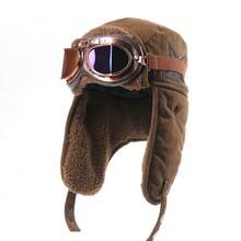 1pc Reversible Vintage Goggles Ushanka Hat, Unisex Warm Winter Cap For Outdoor Cycling Skiing Aviator