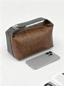 Crazy Horse Pu Leather Vintage Retro Makeup Bag Large Capacity Leather Cosmetic Case Travel Organizer With Zipper, Vintage Style | Waterproof Toiletry Pouch For Women Girls, Luxury Gift For Women Halloween Christmas Holiday Gifts Teacher Gifts