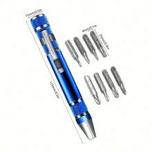 8 In 1 Pen-Shaped Screwdriver Set, Aluminum Alloy And Flat Head Manual Screwdriver, Portable. - Black - View 7