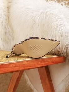 性感时尚杏色豹纹尖头细高跟休闲百搭后跟带女式高跟鞋 - 彩色 - 查看 5