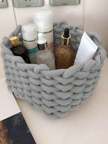 This Woven Cosmetic Storage Basket Comes In A Variety Of Colors, Made With Quality Materials And Exquisite Weaving Craftsmanship. The Large Capacity And Layered Design Make It Convenient For Categorized Storage, Suitable For Bathroom Toiletries, Bedroom Cosmetics, Travel Essentials, Beach Vacation Must-Haves, And More. It Is Easy To Clean, Moisture-Proof And Durable - Grey - View 6