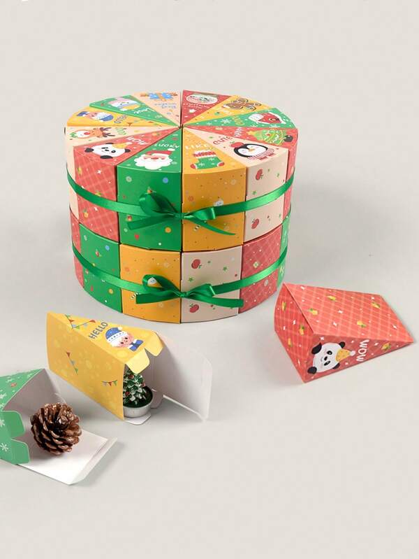 1/2/3 piezas Cajas de regalo con forma de pastel de Navidad, bolsas de embalaje para regalo de Nochebuena, cajas de regalo de Navidad con diseño de bosque, cajas de embalaje para fiestas navideñas adecuadas para postres, donas, tartas, dulces, pasteles, magdalenas, macarrones
