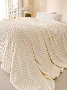 1 件豪华超柔软毛毯，优质丝滑法兰绒 3D 提花图案轻质床毯，舒适柔软蓬松法兰绒毛毯适合所有季节 - 舒适柔软轻质法兰绒毛毯，适用于沙发或床 - 米色 - 查看 8