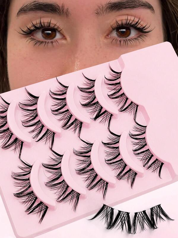 5 Pairs Anime False Eyelashes Natural, Voluminous Manga Style Strip Lashes With Transparent Band Lashes,Beginner Friendly,Perfect For Cosplay And Everyday Makeup