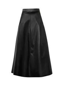 EARO 时尚女士皮裙，休闲百搭，显瘦优雅 - 黑色 - 查看 3