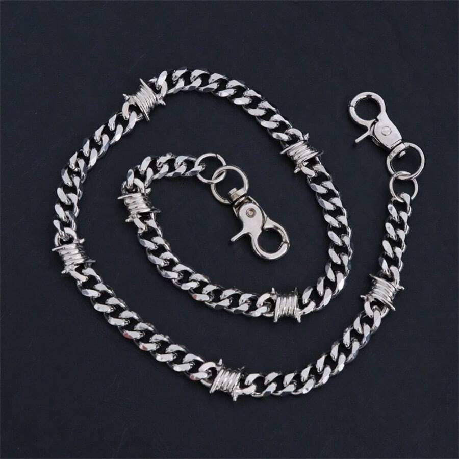 Dây xích Thorn Chain Punk bằng thép titan kiểu Cuban Link, phụ kiện đeo eo cho nam giới, thích hợp cho các hoạt động ngoài trời, kỳ nghỉ, du lịch, làm phụ kiện trang phục và làm quà tặng. - Bạc - Xem 1