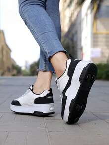 Jugendliche Lässig Sport Rollschuhe mit 4 Rädern, einziehbare Hinterräder und Bremsen