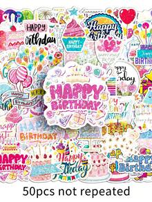 50 piezas Pegatinas láser de Feliz Cumpleaños, pegatinas de cumpleaños, decoraciones de cumpleaños, pegatinas de dibujos animados, pegatinas de graffiti, pegatinas de vinilo resistentes al agua para diarios, computadoras, álbumes de recortes, equipaje, botellas de agua, teléfonos