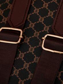 女士复古背包，新款时尚百搭 PU 格子学生单肩包旅行包 - 棕色 - 查看 10