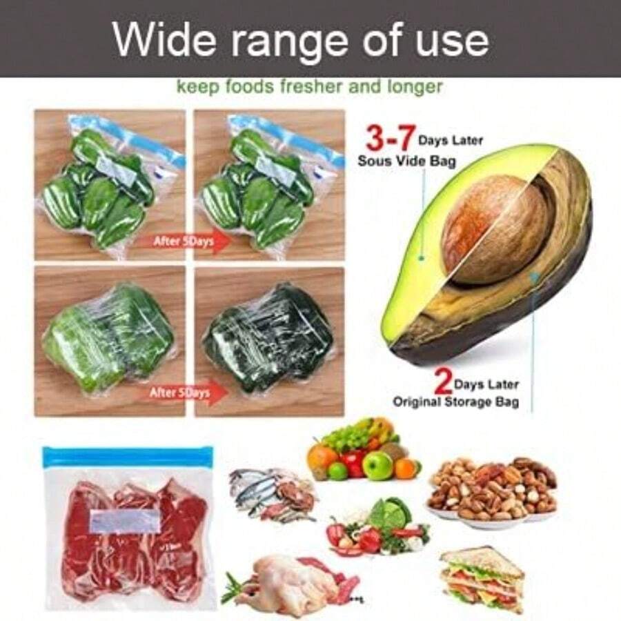Vide Bags Reusable 27Pcs, Vacuum Sealer Bags, Vacuum Food Storage Bags For Sous Vide Cooking/Microwave Heating - 20Pcs Vacuum Zipper Bags & 2 Seal Clips & 5 Air Valves (11 * 10in) 2.9L - #3 13.5*10in Bags 20pcs - View 1