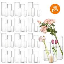 16/24/36/48/72pcs Clear Glass Cylinder Vases, 4, 6, 8, 10 Inch Tall Cylinder Vases For Centerpieces, Glass Flower Vase, Hurricane Floating Candle Holder Vase For Table Shelf, Party, Wedding, Home Decor, Spring Decor, Mother's Day Decor, Ideal Mother's Day Gift - 透明 - 查看 7