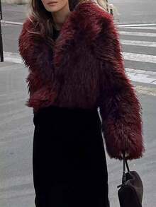 Ladies' Christmas And New Year Elegant Autumn/Winter Woolen Warmness Long-Sleeved Coat With Large Lapel Collar - Burgundy - View 12