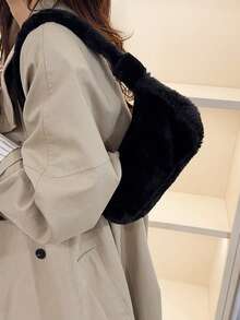 1 Stück flauschige einfarbige Damen Umhängetasche, modischer minimalistischer Halbmond Tasche, geeignet für den täglichen Gebrauch wie Einkaufen, Pendeln und Reisen