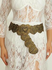 1pc Women's Distressed Western Style Embossed Heart Buckle Waist Belt, Y2K Accessories, Bohemian Vintage PU Leather, Suitable For Daily Wear