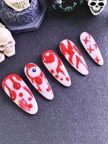 10 Stück Damen Aufklebe-Nägel, Weihnachts-Nägel mit Mandelform, mit Nagelleim, handgefertigt mit 3D-Augen-Design, bunten Glitzer-Strass-Steinen, geometrischen Mustern, Vollabdeckung, glänzend, wiederverwendbare Kunstnägel, Maniküre-Set für Weihnachtsparty, Geburtstag, Halloween Geschenk-Kollektion