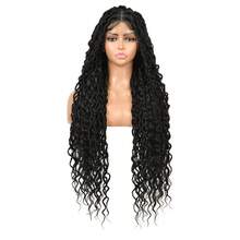 全蕾丝编织假发，波西米亚风卷发，方形无结辫编织假发，女士适用，32 英寸合成蕾丝前编织假发，带婴儿发辫，玉米辫假发，日常使用 - 彩色 - 查看 16