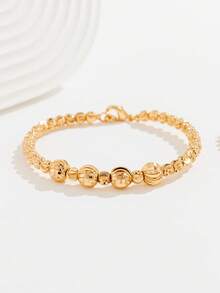 Women Simple Bead Decor Bracelet - Gold - View 5