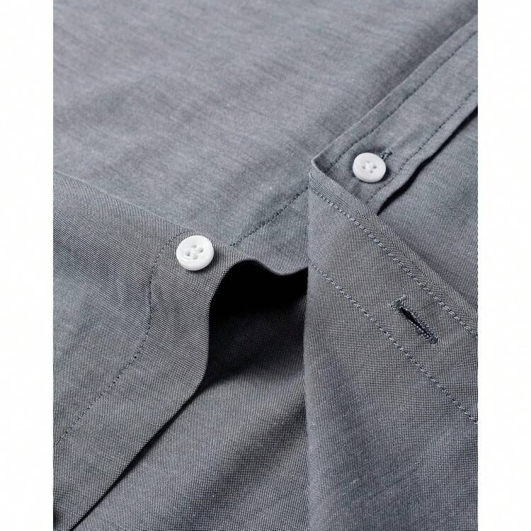 Men's Solid Oxford Long Sleeve Dress Shirt For Work And Casual, Button Down With Pocket - Xám - Xem 4