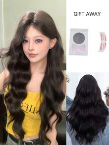 alicegarden 前额蕾丝长波浪假发，分体假发，黑棕色，30 英尺半长编织日常自然、光滑、逼真的假发（不含配饰） - 黑棕色 - 查看 9