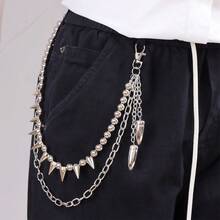 1pc Rivet & Beaded Bullet Pendant Double-Layer Pants Chain, Unique Street Style Waist Chain For Daily Wear