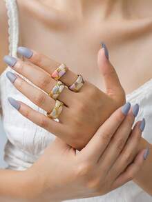 1pc Bohemian, Romantic Stainless Steel 18K Gold Plated Half Circle Drop Oil Ring, Suitable For Women's Daily Wear, Thanksgiving, Christmas, New Year Gifts, All-Year Accessory, Retro Decorative Art Ring