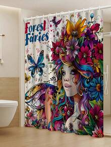 1/3/4 Stücke "Waldfeenhafte" künstlerische wasserdichte Duschvorhang-Set, Vintage Blumen- & Schmetterlingsmuster, Digitaldruck, Polyestermaterial, wasserdichter Duschvorhang, ohne Bohren erforderlich, Badezimmer-Raumteiler, Duschvorhang-Set beinhaltet U-förmige Matte, rutschfeste Badezimmermatte, Toilettenmatte und Badezimmer-Accessoires, geeignet für Heimdekoration, Feiertage, tägliche Dekoration, Weihnachtsdekoration, Badezimmerdekoration, Duschdekor, ein ideales Geschenk