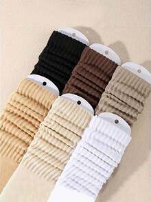 1/3/6/15/20 perechi de șosete de iarnă/toamnă pentru femei, ciorapi stratificați, șosete tricotate casual de toamnă și iarnă, șosete Scrunchie pentru femei, șosete casual, culoare Maillard, șosete albe simple pentru femei - Multicolor - Vizualizare 3