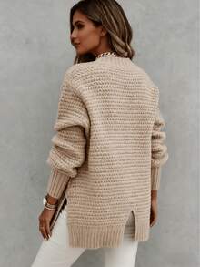 Versatile Textured Knit Turtleneck Sweater - Cozy Oversized Top For Casual Wear In Fall & Winter - Apricot - View 3