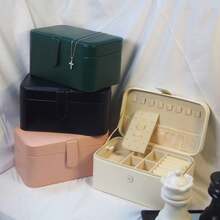Double PU Large Capacity Earrings Jewelry Box Earrings Ring Multifunctional Jewelry Box Jewelry Storage Box , Makeup Room Décor - Multicolor - View 3