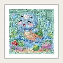 一套可爱海龟DIY钻石画套装（含画框），创意海洋动物钻石艺术工艺礼品套装，卡通5D钻石画套装，包含花朵、蝴蝶和海龟，适合初学者的家庭亲子活动，全圆钻宝石艺术装饰，适用于客厅、卧室、办公桌，是万圣节、圣诞节、生日和派对礼物的完美之选。