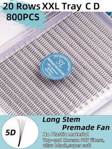 800PCS 20 Rows XXL Tray Long Stem 5D Narrow Fans,400 PCS Wide Fans, Ultra-Light Volumized Soft Ultra Dark Flat Stem Base Imported Korean PBT Fiber Premade Volume Fans Eyelash Extensions 0.07 C D Curl 8-15mm Mixed Trays Handmade Individual Lash Premade Fans Eyelash Extensions For Beauty Salon Premium Professional