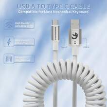 ATTACK SHARK MAMBASNAKE C01 超 RGB 卷绕键盘线，专业定制 USB-C 飞行员线，适用于游戏键盘，稳定的双套设计，2 米 Type-C 至 USB-A 超高速，可拆卸金属飞行员线，适用于 PC 游戏玩家 - 彩色 - 查看 6