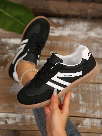 女士新款休闲鞋，几何图案，运动型低帮系带，时尚，舒适，百搭运动鞋